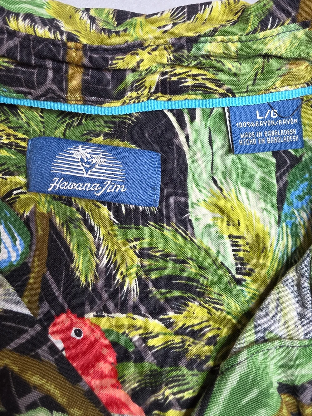 Havana Jim Men's Hawaiian Tropical Palm & Parrot Camp Shirt Large Button Down